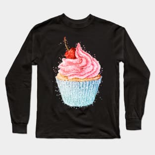 Cherry Cupcake Hand Drawn Long Sleeve T-Shirt